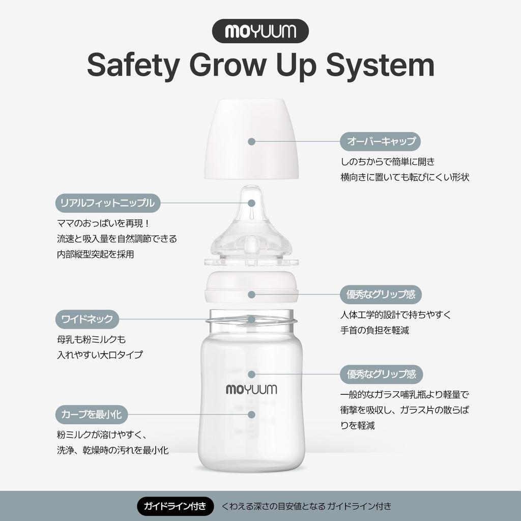 MOYUUM Silicone Coated Glass Baby Bottle, 240ml, for Babies 3 Months and Up, Slim Design, Round Hole, 2025 Model