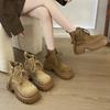 Mode Femme Cent Doux Élastique Confortable Bottines Absorption des Chocs Antidérapantes Décontractées Sport Lacets Bottes Martin