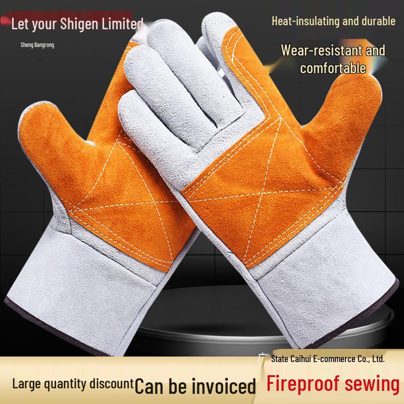 High Temp Resistant Cowhide Welding Gloves - Anti-Scald, Wear-Resistant, Soft Leather Protection