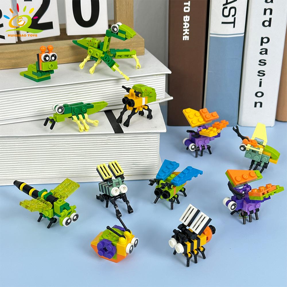 HUIQIBAO 12in1 Moc Insect Model Building Blocks Fly Bee City Construction Bricks Set Children Puzzle Assemble Toys for Kids