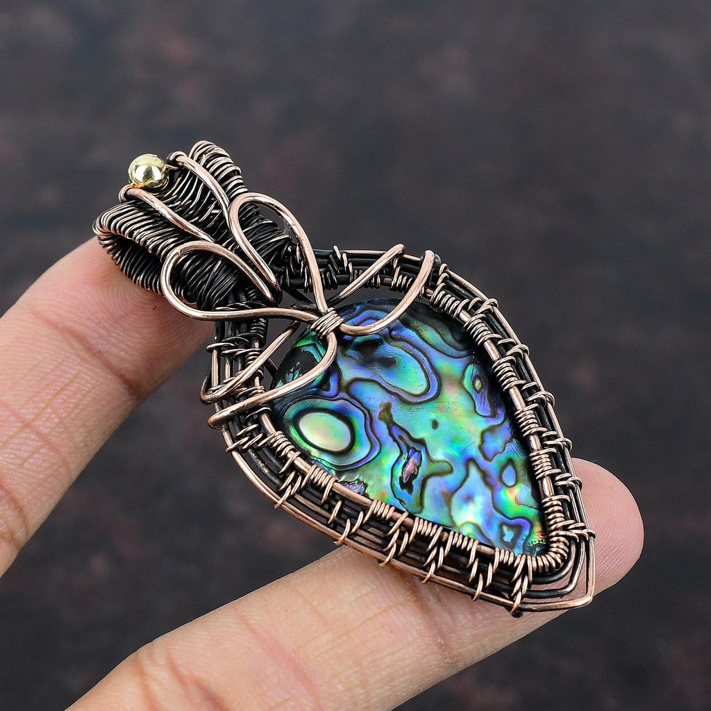 Abalone Shell Gemstone Pendant Copper Wire Wrapped Pendant Abalone Shell Jewelry Handmade Brand New Pendant Gift For Him Copper Wire Jewelry