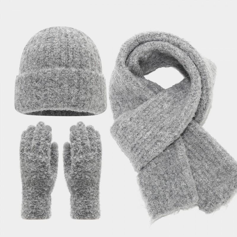 Winter Knit Beanie Scarf Gloves Set Warm Thick Acrylic Unisex Accessory Cold Weather Outdoor Use