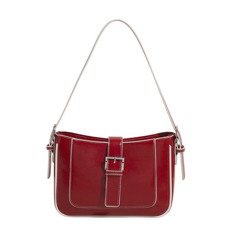 

2025 Fashionable New Glossy PU Square Shoulder Bags Popularity Color Matching Super Cool Stylish Design Armpit Bags for Women червоний