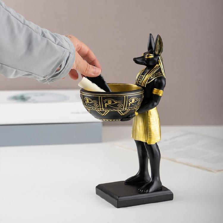 Anubis Statue with Bowl Egyptian God Figurine Resin Ancient Egypt Decors Home Office Mythological Collectible Sculpture
