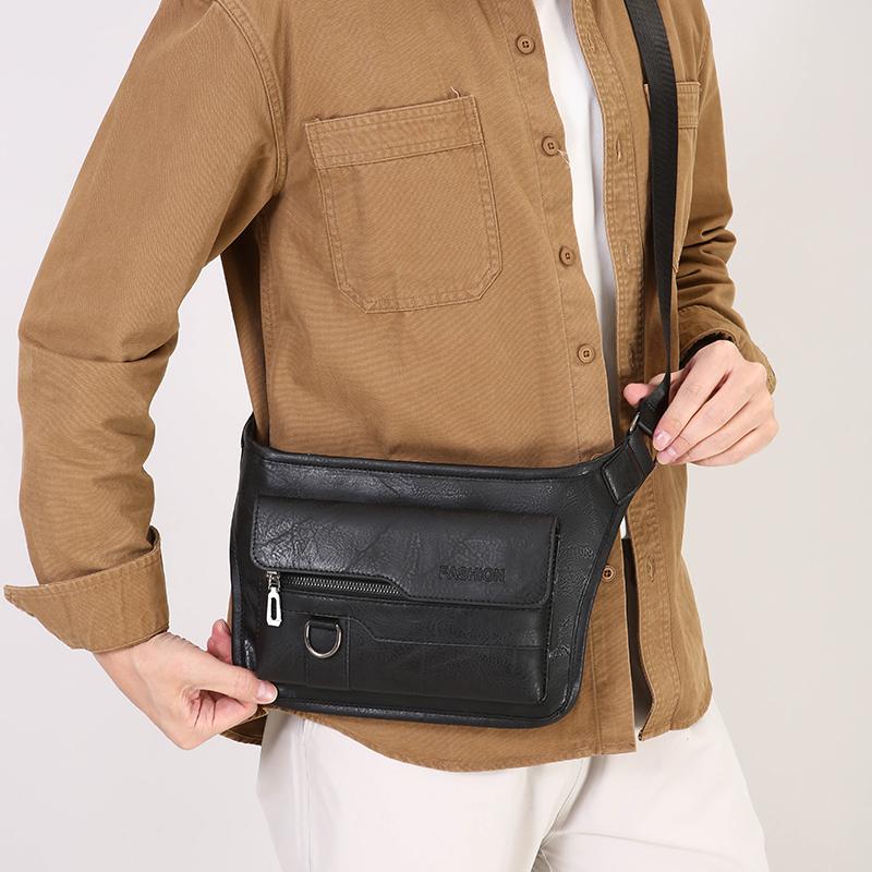 Men's Crossbody Bag Chest Bags High Quality Shoulder Bag Chest Bag for Men Fashion Business Messenger Bag PU Leather Waist Bags