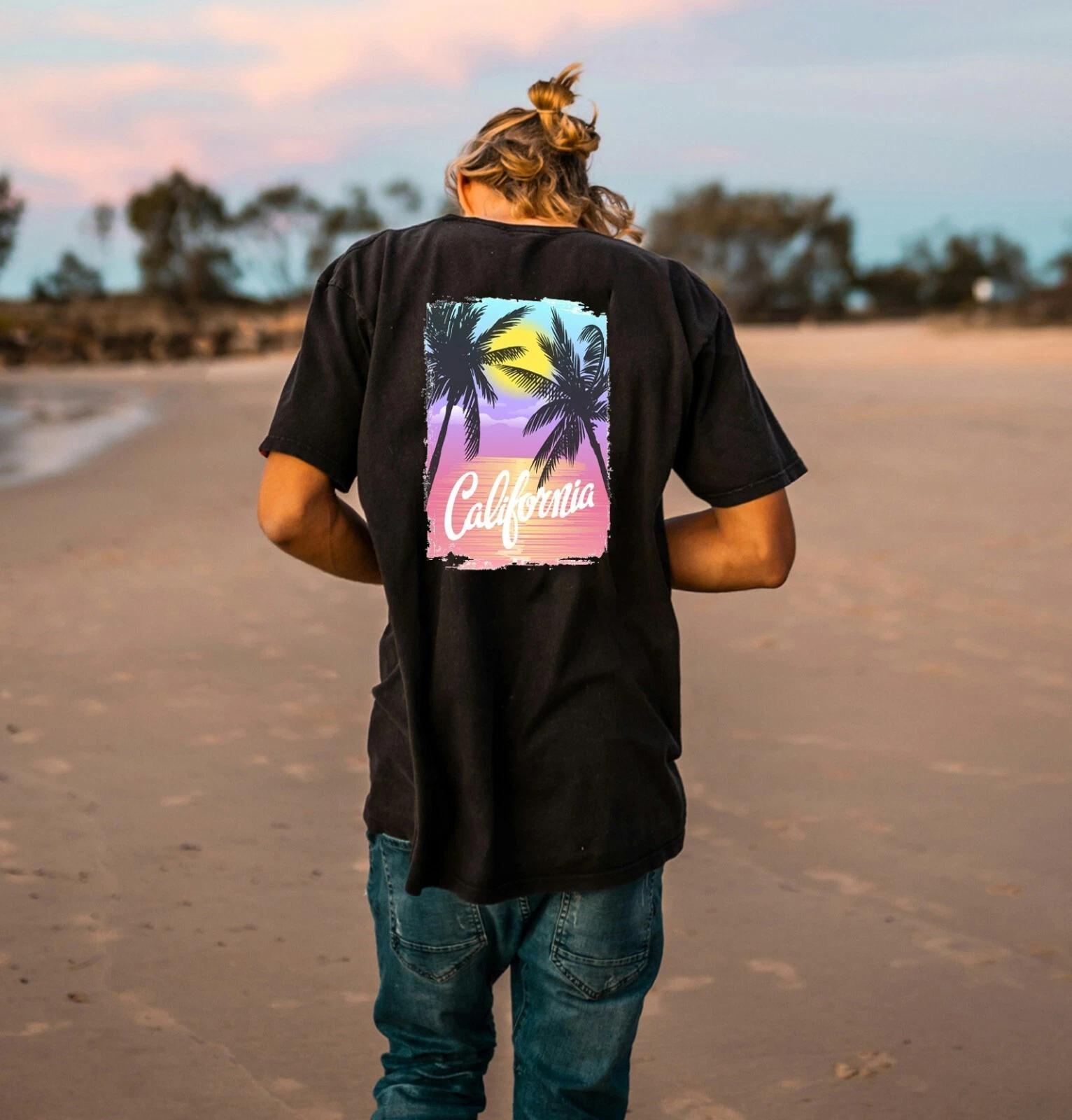 Unisex Slim Fit T-Shirt - California Sunset Original Summer Crewneck Slim Fit S
