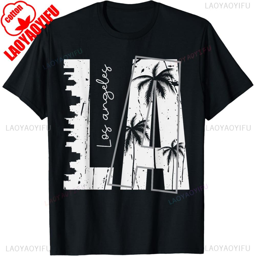 Los Angeles TShirt Cities and Palm Trees Creative Silhouette Tshirt Fashionable Street Wear Shirt Men Women Cotton Tee Tops
