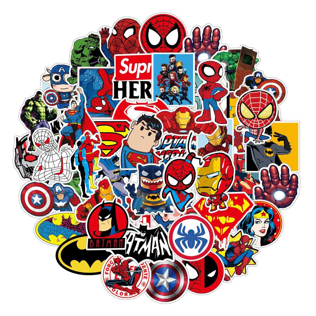 50 Marvel & DC Superhero Cartoon Stickers for Car, Guitar, Notebook, and Graffiti Use