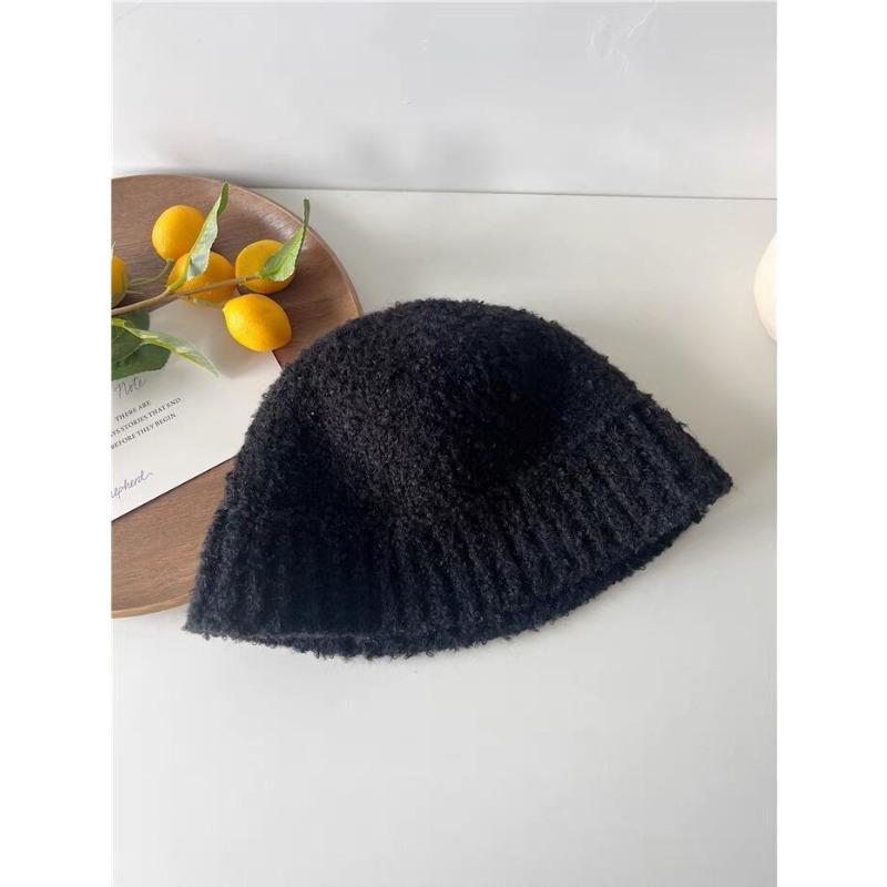 Fisherman Hat Women's Autumn and Winter Large Head Circumference Knitted Wool Basin Hat Without Makeup Showing Face Small Bucket Hat