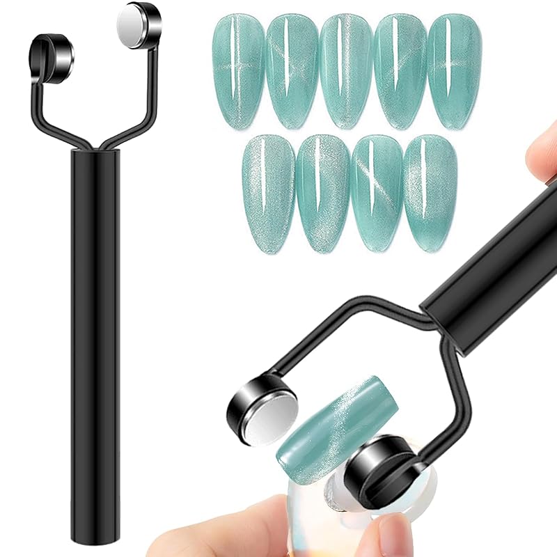 JERCLITY 1 Piece Wooden Handle Cat Eye Magnet for Nails 3 in 1 Cylindrical Nail Art Magnet Powerful Multifunctional Nail Art Magnet for Cat Eye Gel