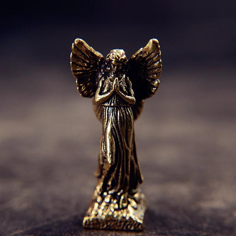 Solid Brass Blessed Angel Small Statue Vintage Character Miniatures Figurines Desktop Decorations Crafts Home Decors Ornaments