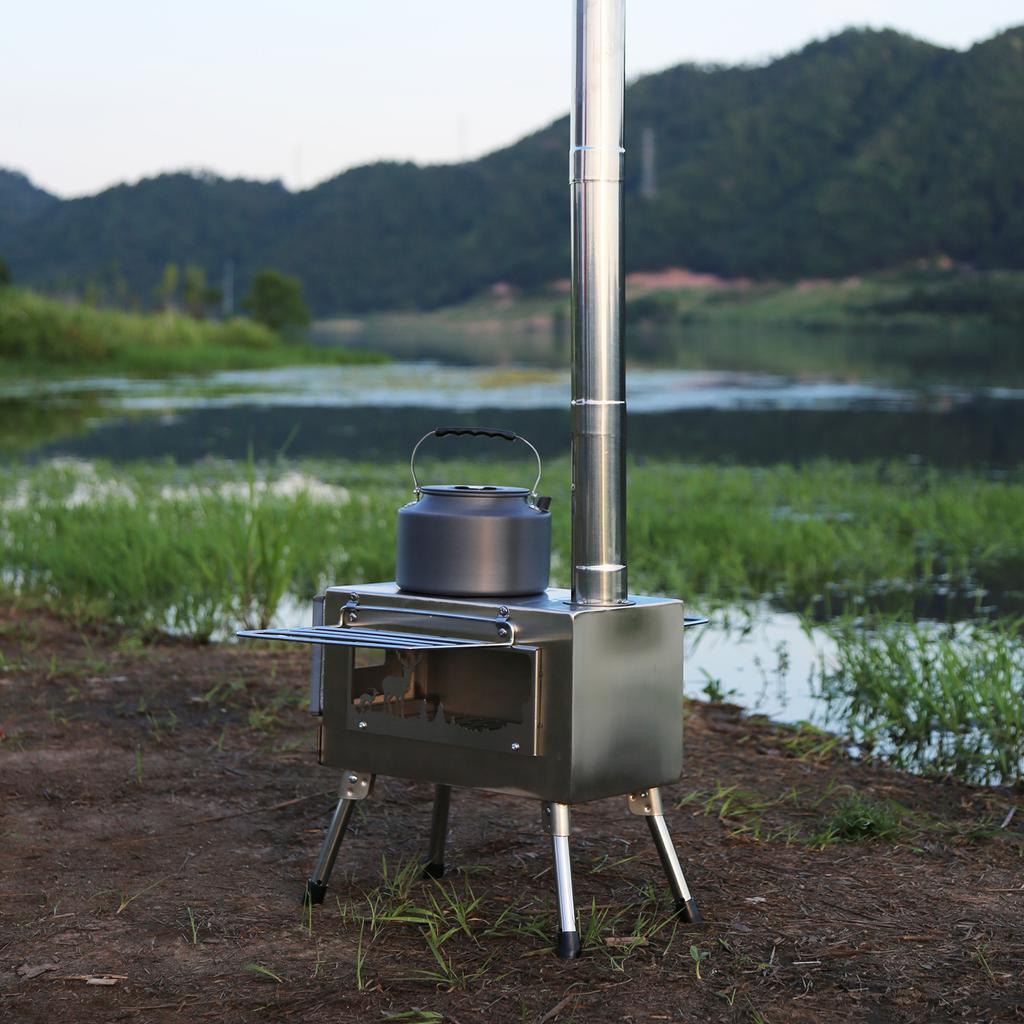 Holzofen für den Außenbereich, tragbarer Zeltofen mit Kaminrohr zum Kochen beim Camping