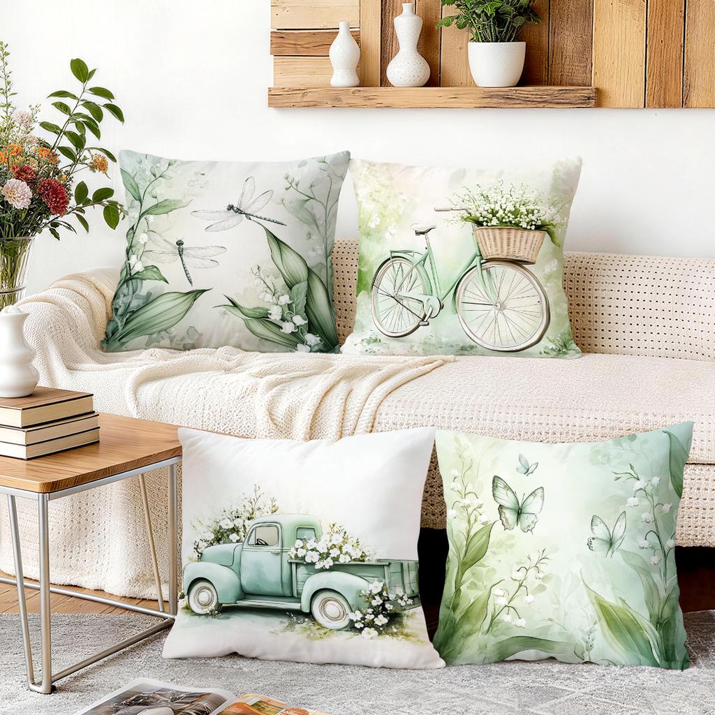 Lily Of The Valley Flowers Green Leaves Cushions Pillowcase Polyester Cushion Cover Throw Pillow Pillowcover Home Car Sofa Decor