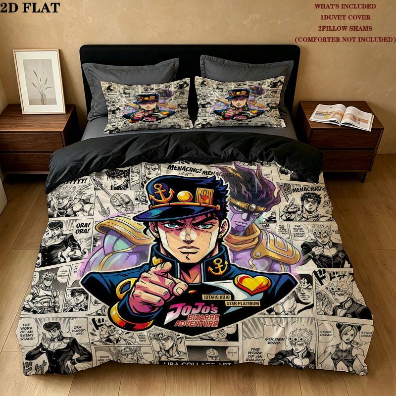 Jojos Bizarre Adventure Set Copripiumino Trapuntato Federe Regalo di Compleanno per la Casa(1 * copripiumino + 2 * federa, senza nucleo)