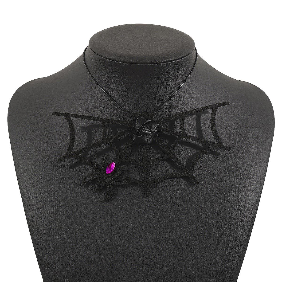 Halloween funny exaggerated fabric rose spider web necklace holiday diamond spider choker necklace