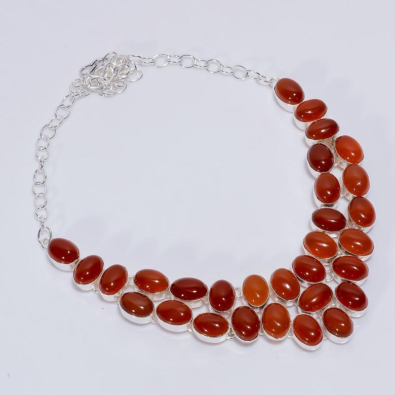 

Amazing Top Grade Qualite 100% Natural Carnelian Oval Shape Ethnic Style Handmade Jewelry 925 Steling Silver Plated Necklace 19 WSJ-5140 срібний