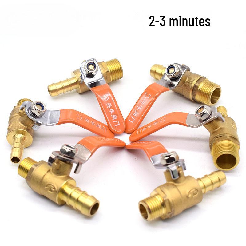 Copper/Gas Ball Valve with Hose Barb: 1/2", 3/8", 1/4" Plug, 8/10/12mm Drain Valve/Gas Nozzle.