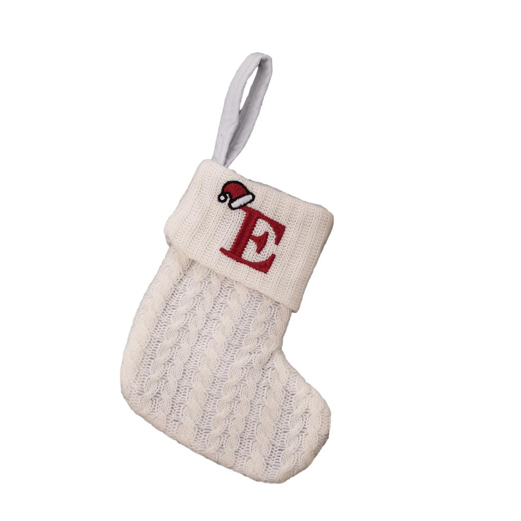 With Hanging Rope Christmas Stocking Children Candy Bag Decoration Knitted Pendant White Snowflake 20*10cm Alphabet Rattanand