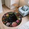 Floral Cat and Dog  Round Area Rug,Carpet Rug for Living Room Bedroom Sofa Playroom Decor,Non-slip Floor Mat