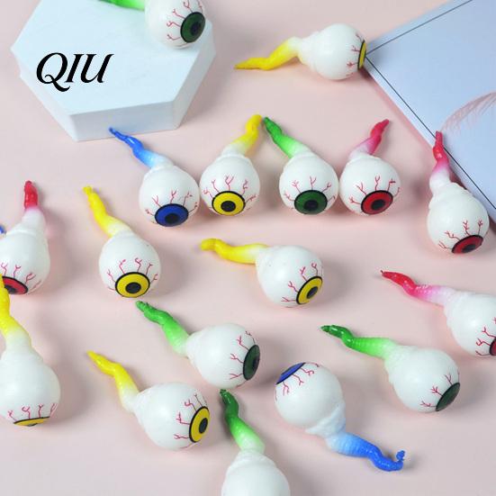 Durable Halloween Toy 2Pcs Eyeball Squeeze with Tail Soft TPR Stress Relief Ball Gag Prank Fidget for Kids Adults Festive