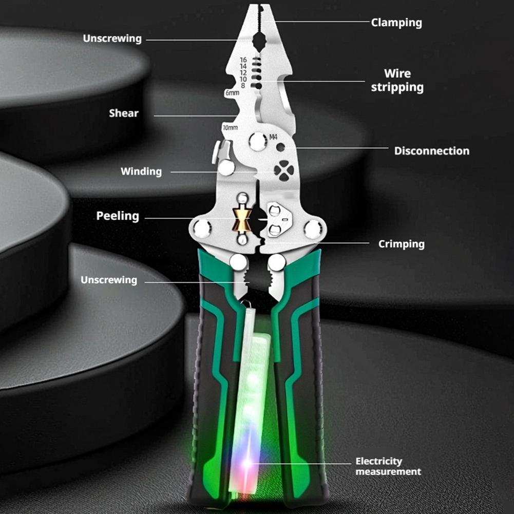 10 In 1 Folding Stripping Pliers with Voltage Tester Scissors With Electricity Measurement Function Wire Pliers Hand Tools