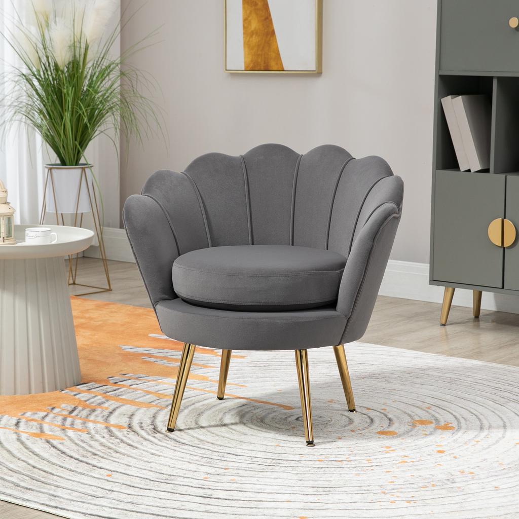 Shell Armchair, Vintage Armchair, Bedroom and Living Room Armchair, Elegant Design, with High Backrest, 76x67x74cm, Grey