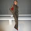 European and American Style 2023 Autumn and Winter New Cross-Border Women's High-Neck Long-Sleeve Fashion Bodycon Leopard Print Slim Dress