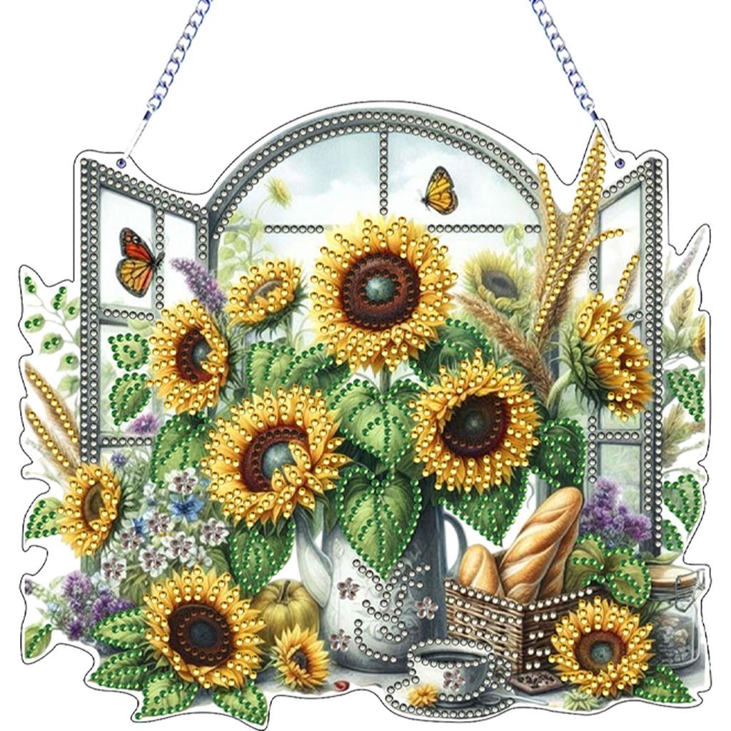 Animal Flower Theme 2D/Flat DIY Diamond Painting Set Rhinestone Diamond Art Window Pendants Window Hanging Art for Home Decor