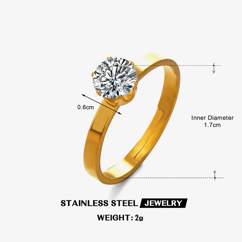 Stainless Steel Oval Round Zircon Rings for Women 18K Gold Plated Opened Rings Couple Women Waterproof Statement Jewelry Gifts