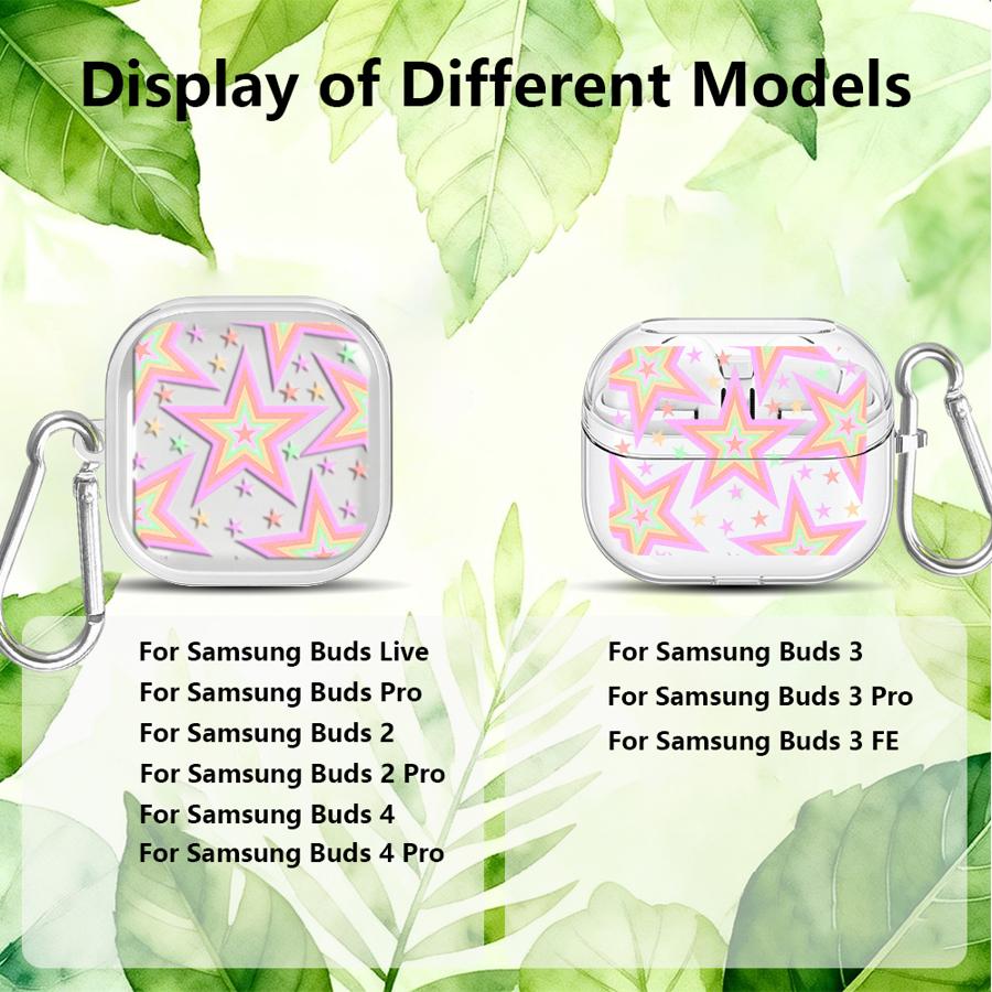 Clear Earphone Cases Cover With Hook Case For Samsung Galaxy Buds 3 FE 3Pro 4 Pro Live 2Pro 2 4Pro Cute Colored Five-pointed