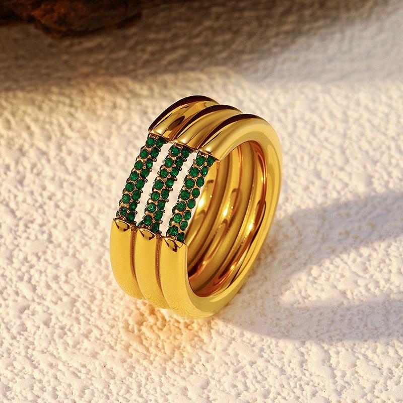 European and American new high-end light luxury simple niche design inlaid with Czech diamond titanium steel gold-plated multi-layer ring jewelry wome