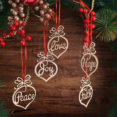 6 Stück/Set Ausgeschnittene Weihnachtsbaumschmuck Frieden Glaube Liebe Freude Worte Weihnachtsbaumhänger Holzschmuck Partyzubehör