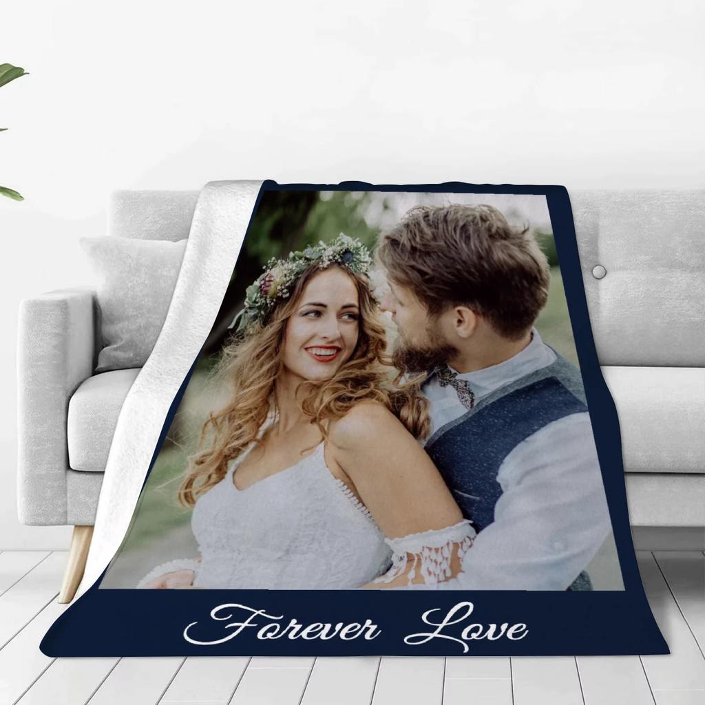1pc Custom Flannel Blanket, Your Photo Desigin for Anniversary Mom Dad Sis Bro Lover, Valentine's Day Christmas New Year Gift