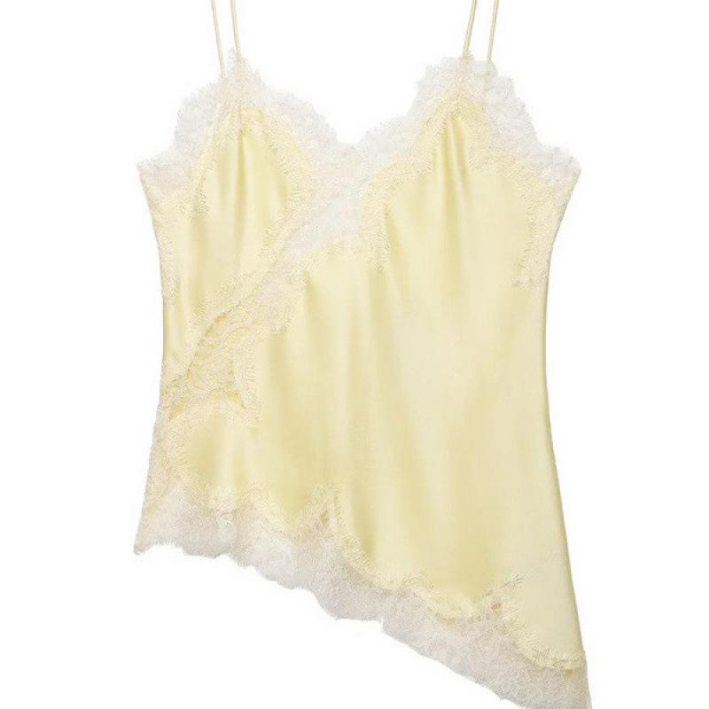 European and American Women's Lace Trimmed Lingerie-Style Top - Trendy Fashion Style.