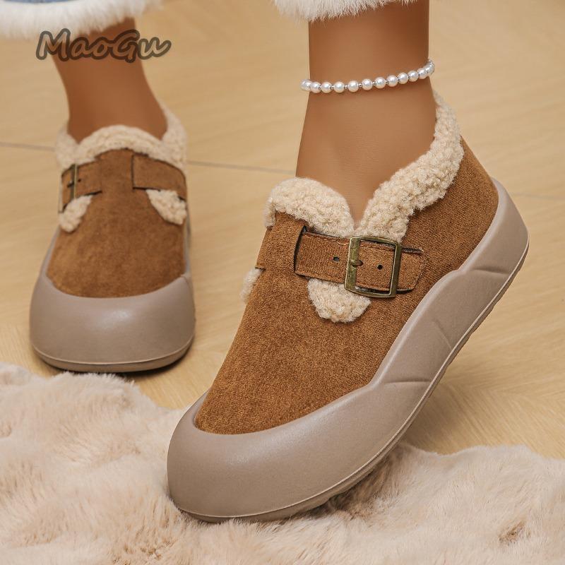 Fashion Winter Short Plush Warm Shoes Slip on Comfortable Mid Heel Pumps Lady Casual Sneakers Daily Wear Size36-43 Zapatillas De Deporte