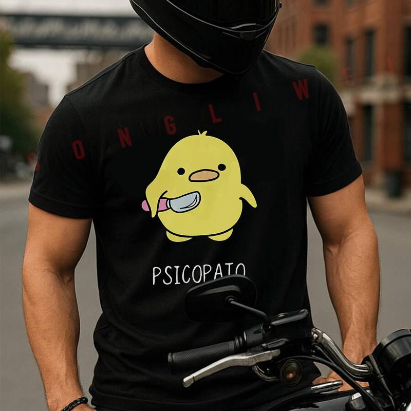 Psicopatico Paperella Carina Con Coltello Motocicletta Maglietta Cotone Estate Manica Corta Casual T-shirt Uomo Wo