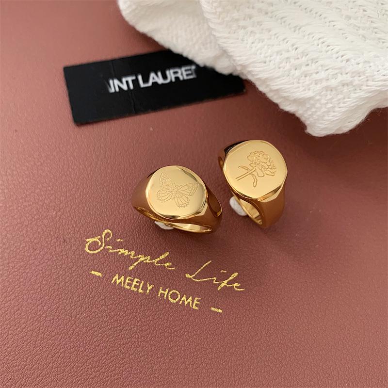 Vintage Schmetterling & Blume Titanring - Europäischer Retro-Stil, 18 Karat Vergoldet