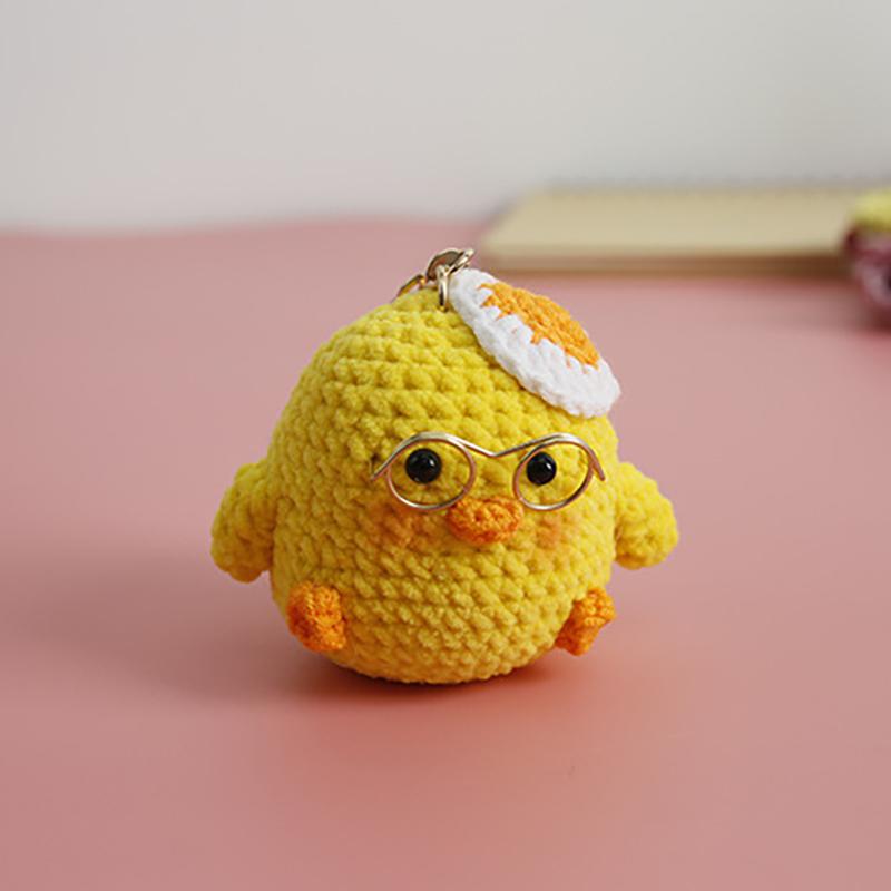 Cute Glasses Chick Crochet Keychains Knitting Cartoon Chick Doll Keyrings For Bag Pendant Knitted Funny Duck Keyrings Wholesale