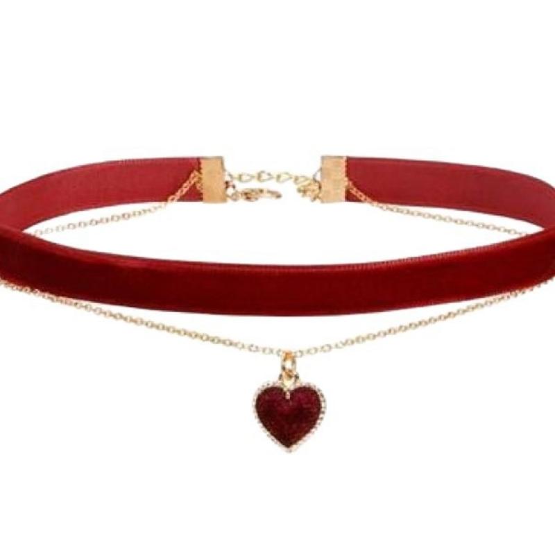 Christmas New Year Red Pendant Girl Vintage Velvet Choker Necklace Personality Sweet Love Collarbone Chain Necklace