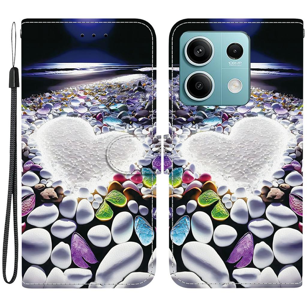 Für Xiaomi Redmi Note 13 5G Hülle Musterdruck Sturzsicher Leder Klapp-Brieftasche Handyhülle mit Lanyard