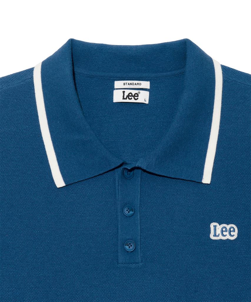 LEE Collar Contrast Short Sleeve Knit In Blue