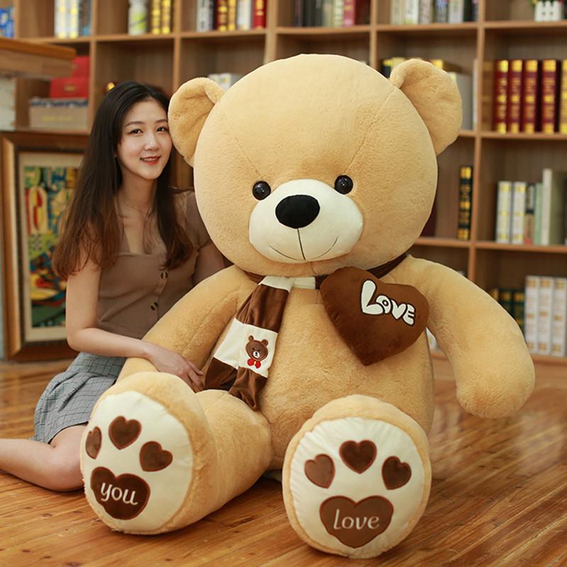 4Colors High Quality 80/100CM Teddy Bear With Scarf Stuffed Animals Bear Plush Toys Teddy Bear Doll Lovers Birthday Baby Gift