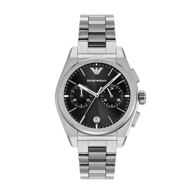 Emporio Armani Herren-Chronographenwerk Edelstahl-Uhr, 43mm Gehäuse, Silber, Modernes Design