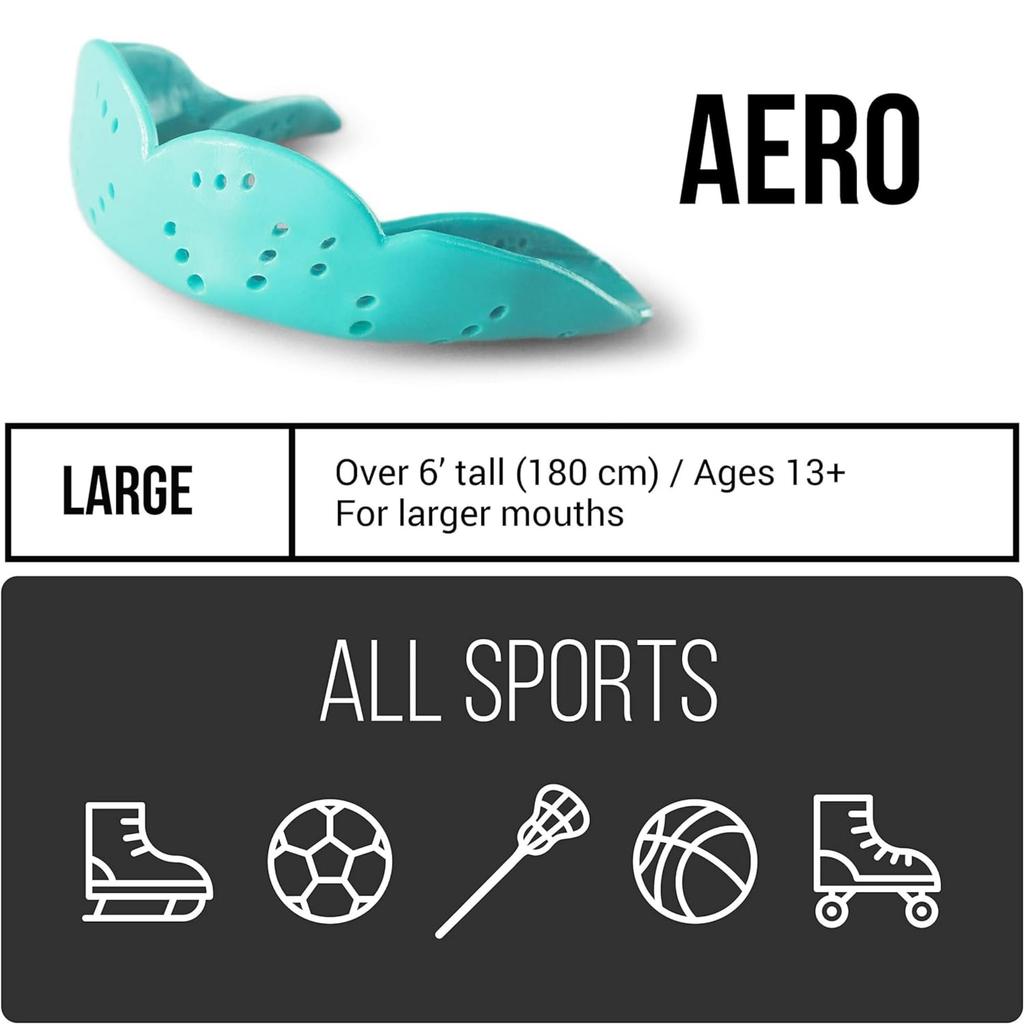 SISU Aero Large Mouthguard Charcoal Black Thin Custom Molded Fit Slim Design Remoldable Up To 20 Times For Team Sports - 2.0mm - - - - - Non-Toxic