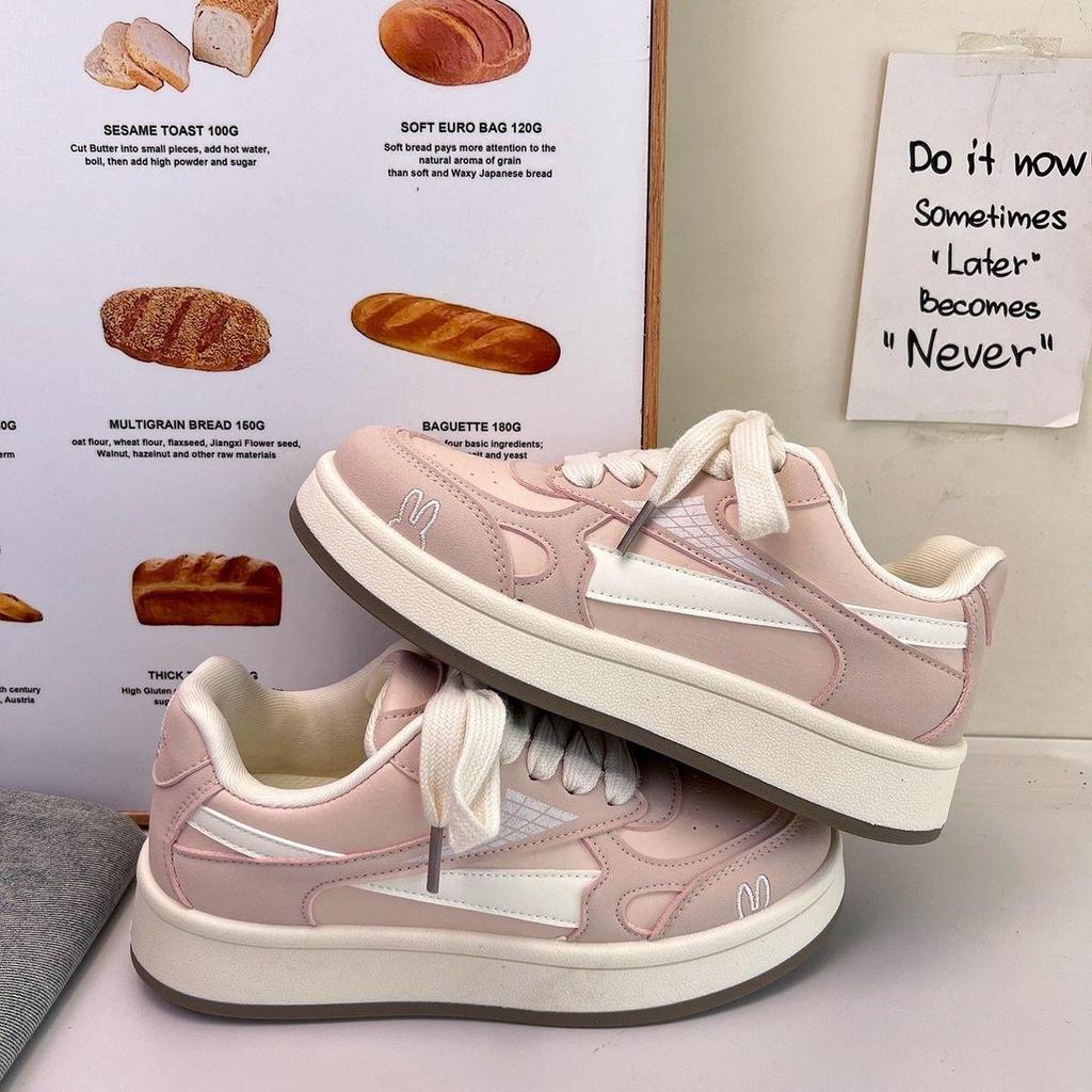 Women's Versatile 2025 Spring/Autumn Thick-Soled Fashionable White Shoes - Perfect with Skirts, Cute Board Shoes