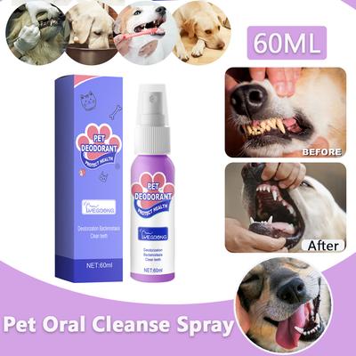 60ml Haustier Mundspülung Spray Vorbeugung von Zahnstein Entfernung Kätzchen Mundgeruch Haustierbedarf Hunde Katzen Zähne Reinigen Deodorant Spray