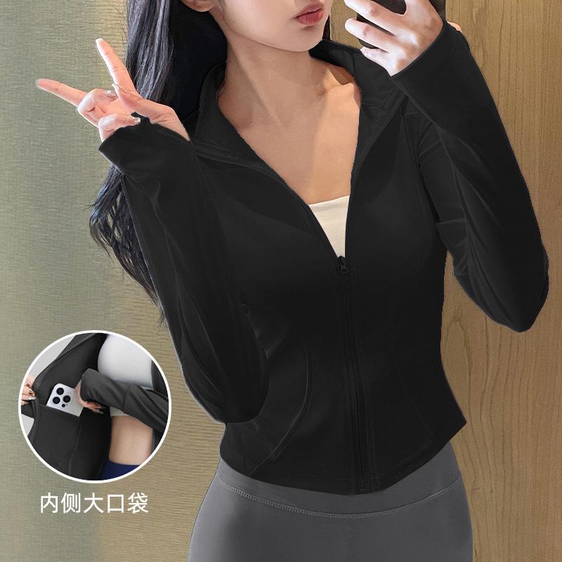 Sunscreen clothes New sports running jacket Outdoor running fitness top Women's training casual stand-up collar yoga clothes