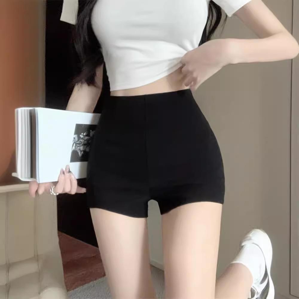 

Женские шорты с высокой талией, черные, суперкороткие - Лето 2024, прилегающего кроя, с прямыми штанинами, облегающие бедра, мини-шорты 5X Large чёрный