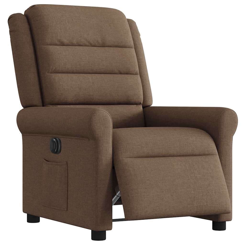 Electric Recliner Chair Brown Fabric