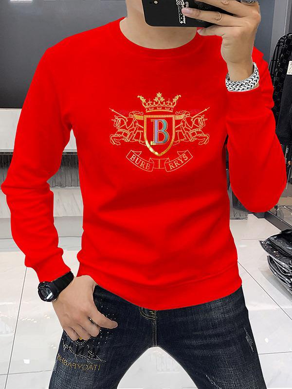 2023 European Style Slim Fit Men's Rhinestone Letter Sweatshirt